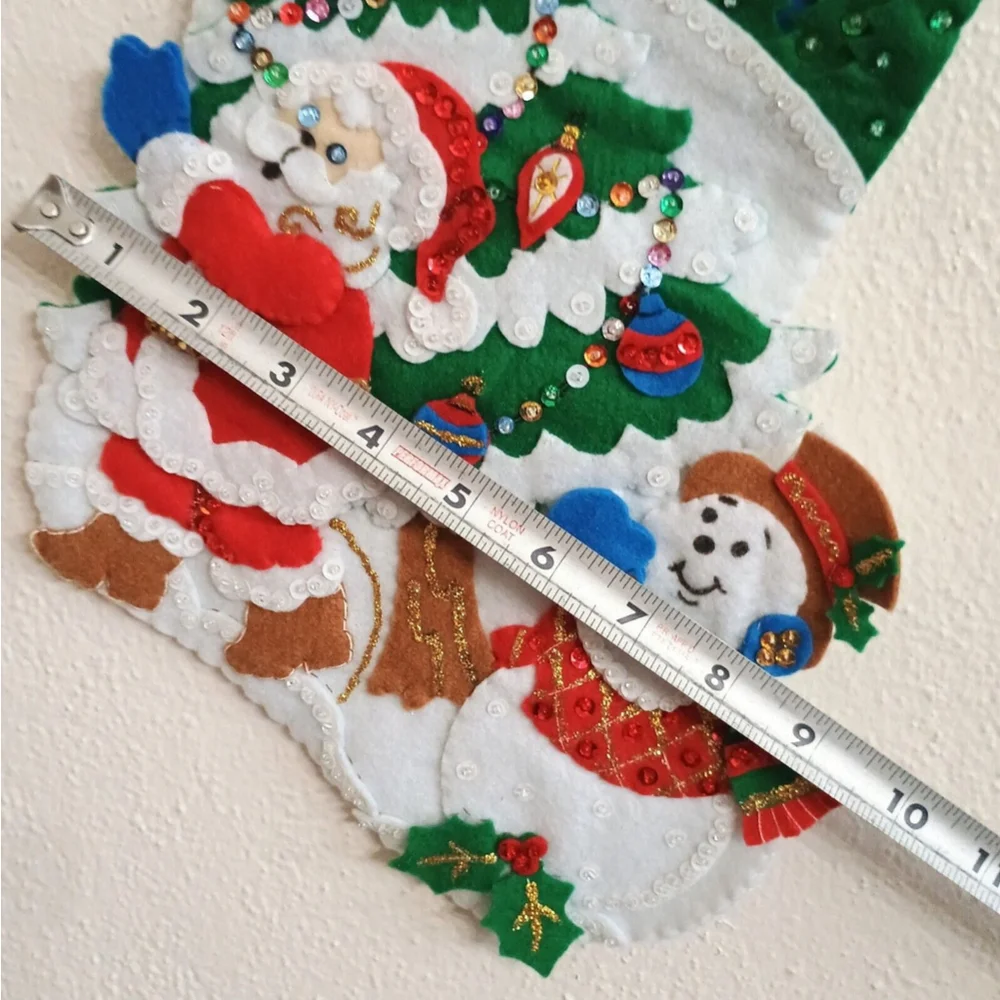 FINISHED Bucilla Felt Christmas Stocking Handmade Pick A Tree Santa Claus
